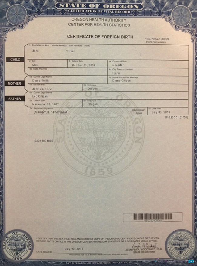 Download USA Oregon birth cert Photoshop template